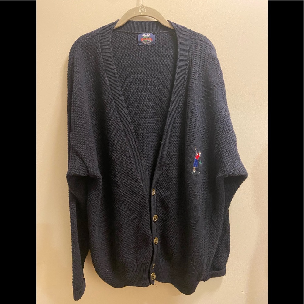 Allen Solly International Pro Tour Sweater Mens Large Navy Golf Cardigan size L